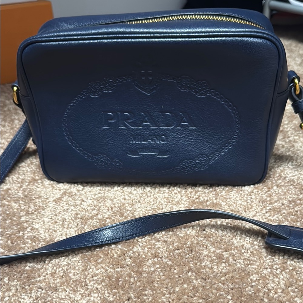 Prada Midnight Blue Embossed Leather Bag NWT